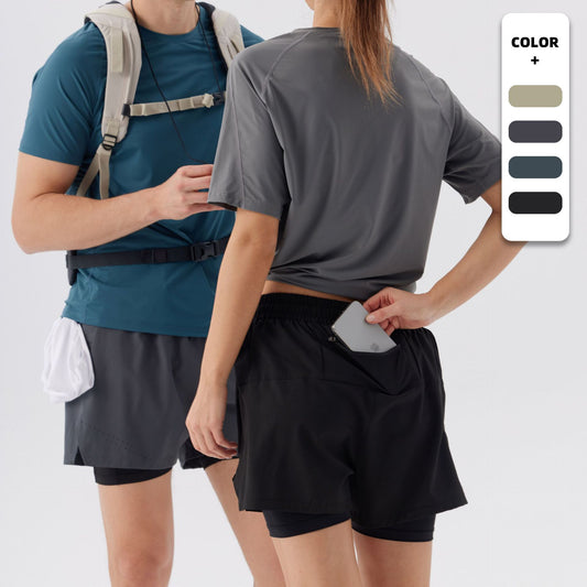 Double-layer sports shorts Men's summer outdoor sports running five-quarter pants Breathable quick-drying pants Fitness wear men's shorts by Hypersku
