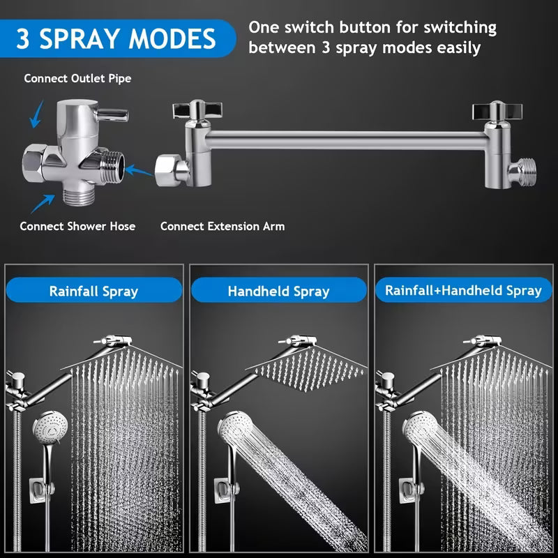 High-Pressure Shower Head with Handheld Spray - Combination Shower System, 9-Spray Settings (Rain & Handheld), Leak proof Shower heads with Flexible Hose & Bracket, Adjustable Height/Angle, Stainless Rainfall Shower head Suitable for Modern Bathrooms by Anti Spier