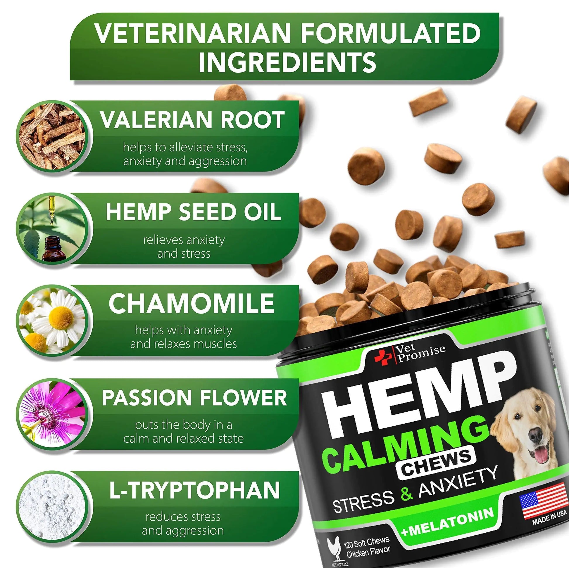 Hemp Calming Chews for Dogs Anxiety and Stress Dog Natural Calming 120 Treats by Anti Spier
