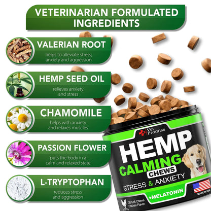 Hemp Calming Chews for Dogs Anxiety and Stress Dog Natural Calming 120 Treats by Anti Spier