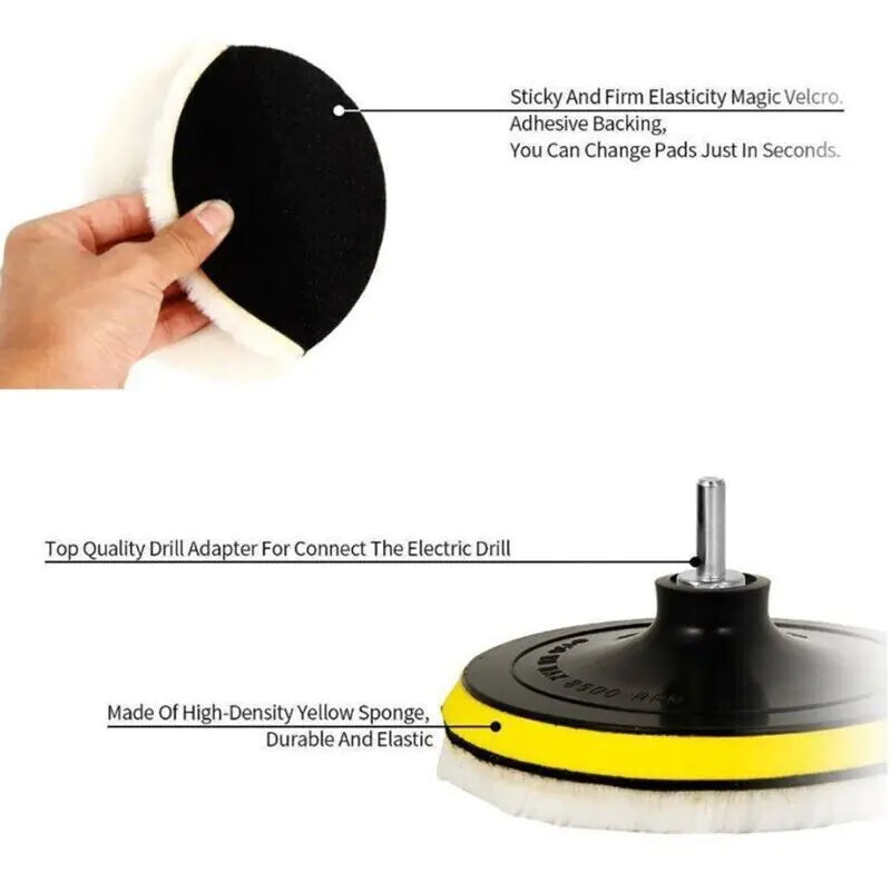 5PCS 6" Buffing Polishing Pad Wool Wheel Mop Kit For Car Polisher Drill Adapter by Anti Spier