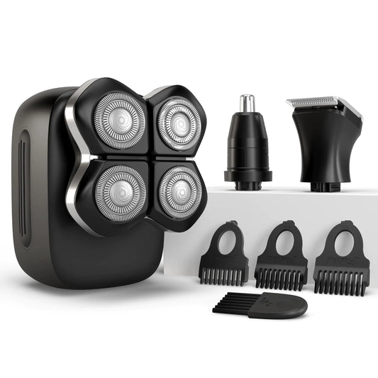 Freebird FlexSeries Pro Electric Head Shaver - Fast Smooth Head Shaver, Wet/Dry Shaving, Anti-Pinch, Rotary Electric Razor, USB Rechargeable, Cordless, 4 Flexible Blades, Ideal Gifts for Bald Men by Anti Spier