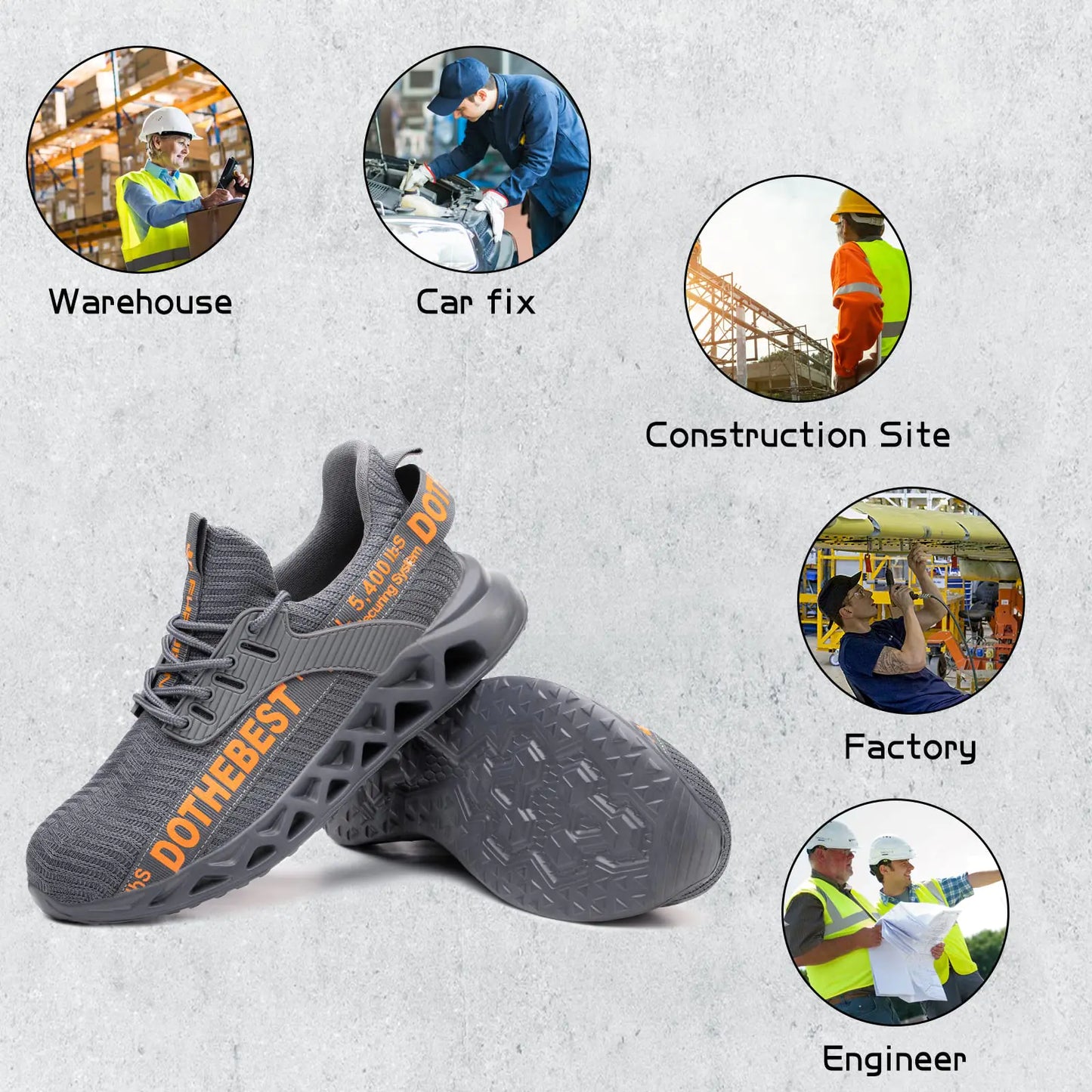 Furuian Steel Toe Sneakers for Men Women Lightweight Safety Shoes Comfortable Puncture Proof Slip On Indestructible Work Shoes 6.5 Women/5 Men Waterproof Grey by Anti Spier