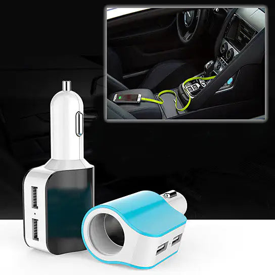 Twin Ports 3 In 1 USB Car Charger Black and White by Anti Spier