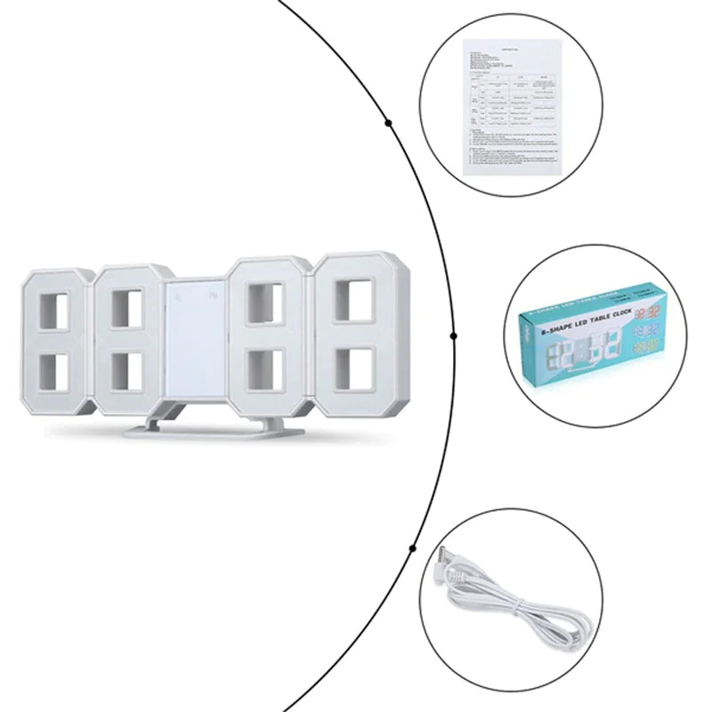 Digital 3D LED Big Wall Desk Alarm Clock Snooze 12/24 Hours Auto Brightness USB by Anti Spier