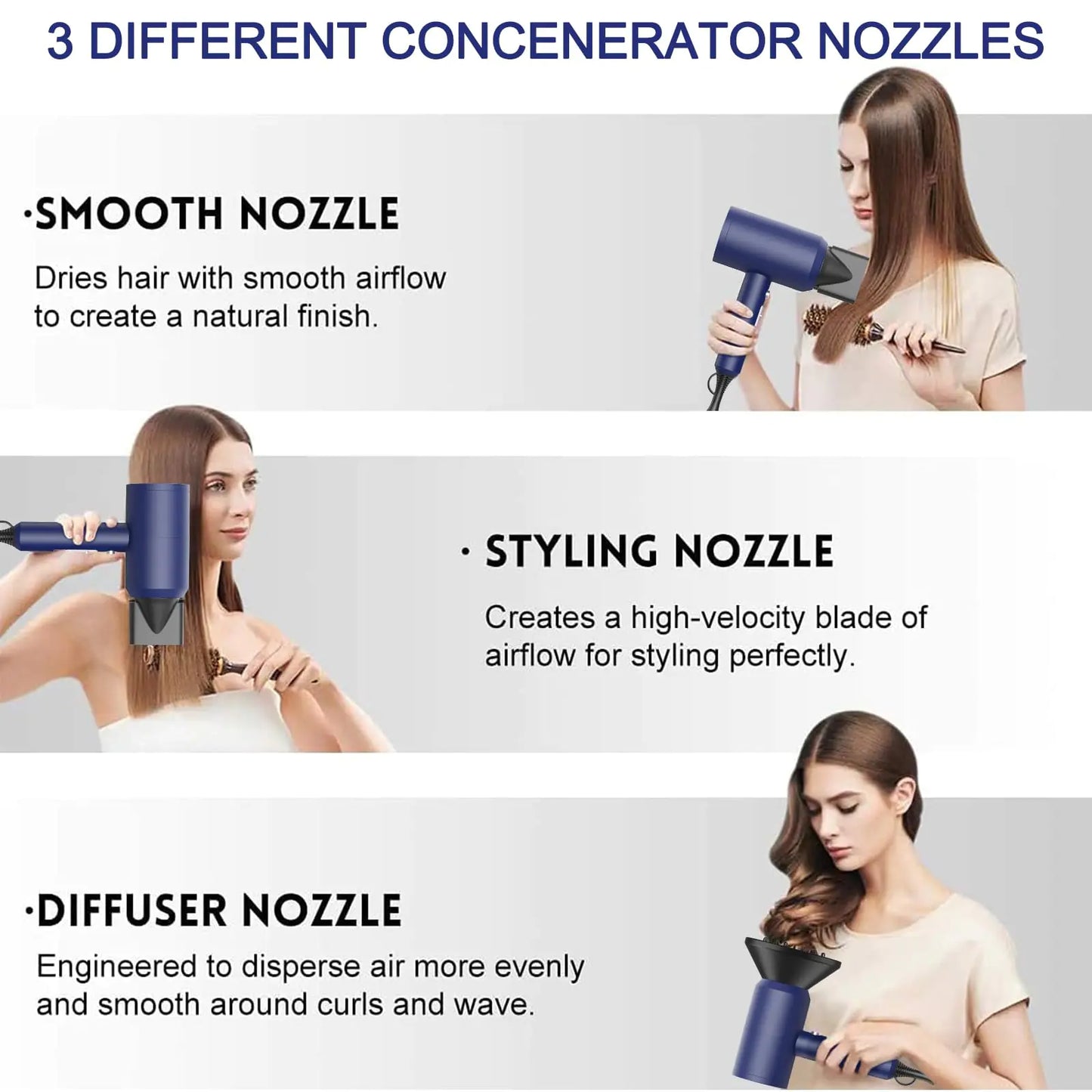 Slopehill Professional Ionic Hair Dryer, Powerful 1800W Fast Drying Low Noise Blow Dryer with 2 Concentrator Nozzle 1 Diffuser Attachments for Home Salon Travel (Prussian Blue) Prussian Blue by Anti Spier