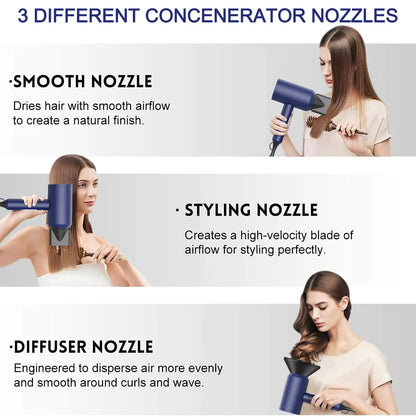 Slopehill Professional Ionic Hair Dryer, Powerful 1800W Fast Drying Low Noise Blow Dryer with 2 Concentrator Nozzle 1 Diffuser Attachments for Home Salon Travel (Prussian Blue) Prussian Blue by Anti Spier