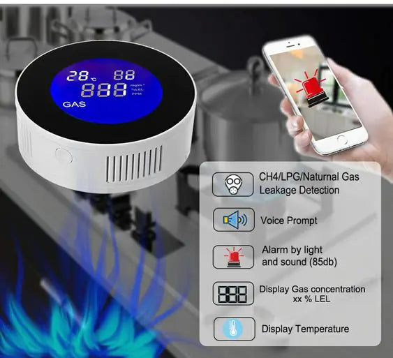 Wi-Fi Smart Natural Gas Detector - Digital LCD Temperature Display Gas Sensor for Home Kitchen by Anti Spier