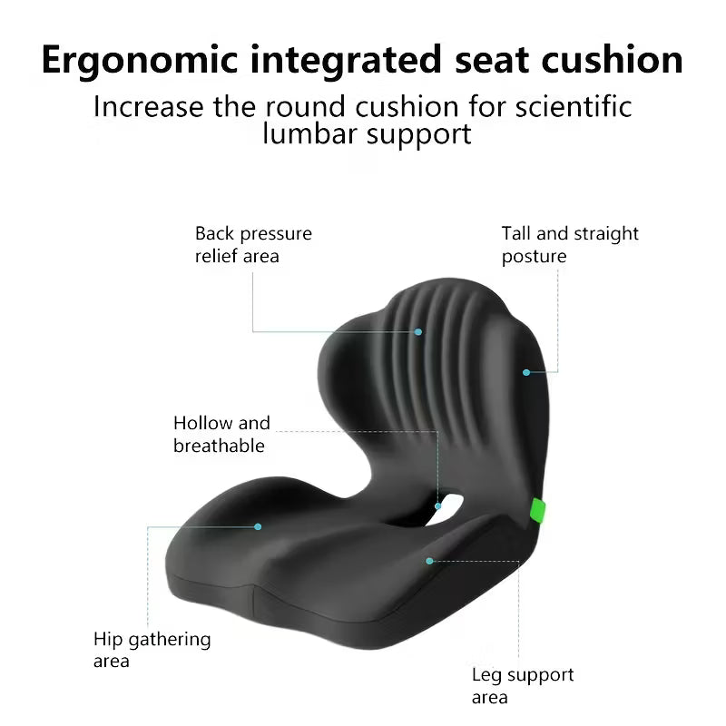 Ergonomic Memory Foam Seat Cushion with Raised Back & Breathable Hollow Design - Office Chair Cushion for Posture Support, Black, Buttock Cushion for Home Office, Desk, or Car Seat, Seat Cushion for Chair, Posture Improvement, Contoured Shape by Anti Spier