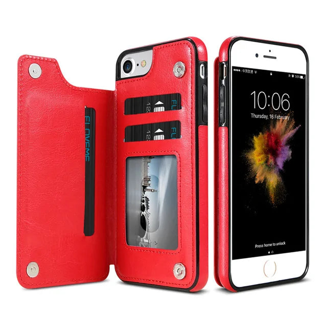 Leather Wallet Case for iPhone - Flip Cover with Card Slots & Kickstand by Anti Spier