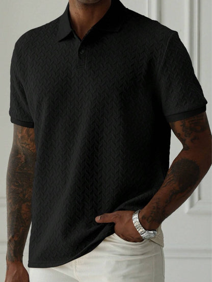 A men's solid-color Polo shirt with a lapel and front button, short-sleeved and simple, casual and daily slimming style by Hypersku
