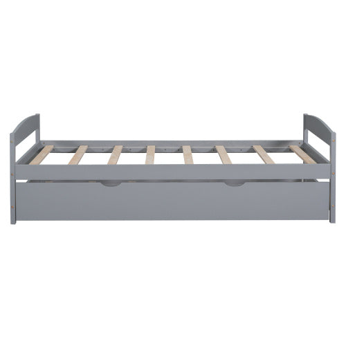 Twin Size Platform Bed With Twin Size Trundle, Gray by Anti Spier
