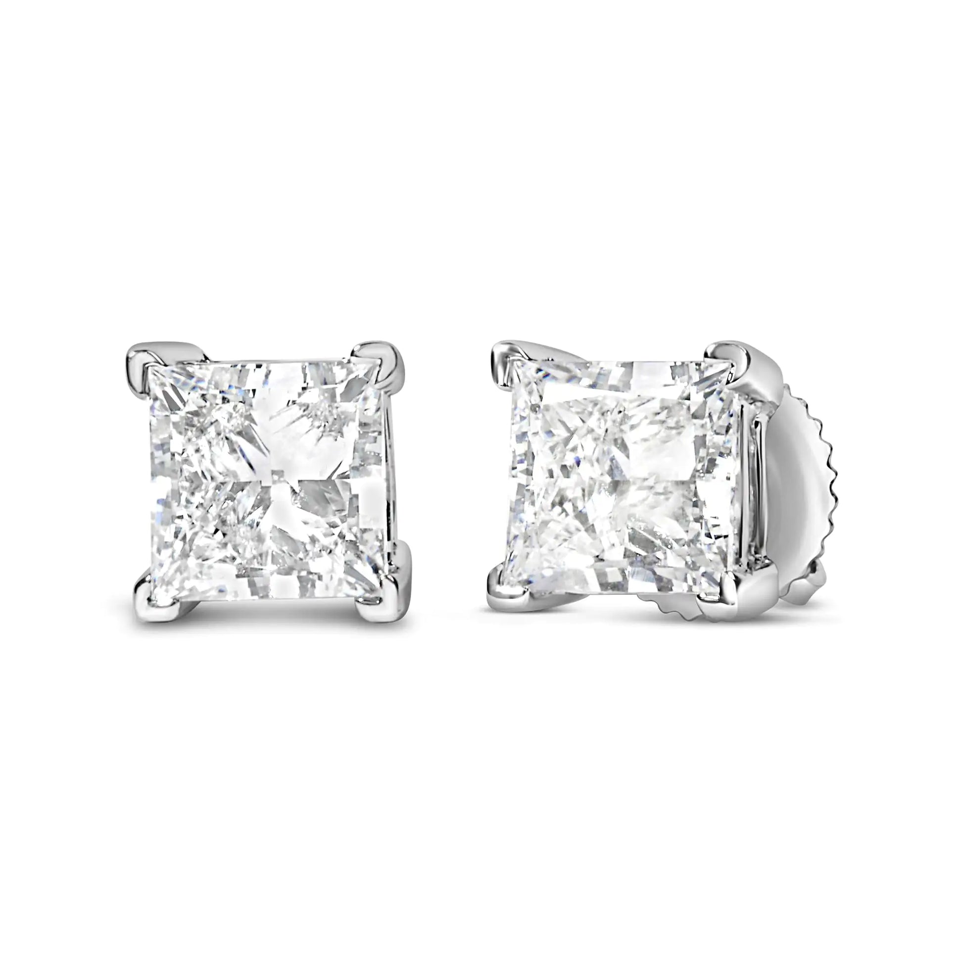 14K White Gold Princess Cut Lab-Grown Diamond Solitaire Stud Earrings (F-G Color, VS2-SI1 Clarity) by Anti Spier