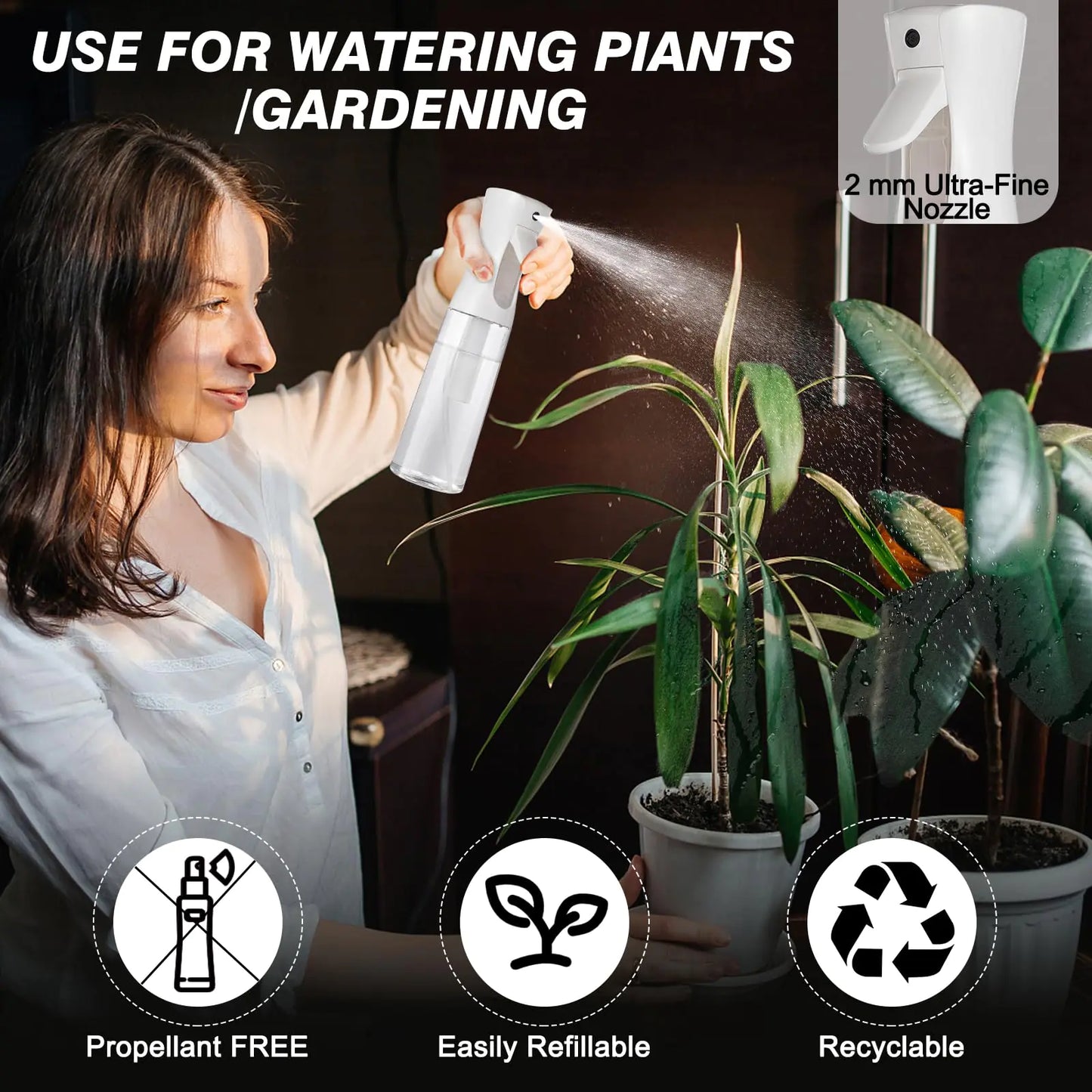 Continuous Spray Bottle for Hair (10.1oz/300ml) 2 Pack Home Essentials Spray Bottles For Cleaning Empty Ultra Fine Water Mister Sprayer For Hairstyling Garden Plants Curly Hair Perfume Etc by Anti Spier