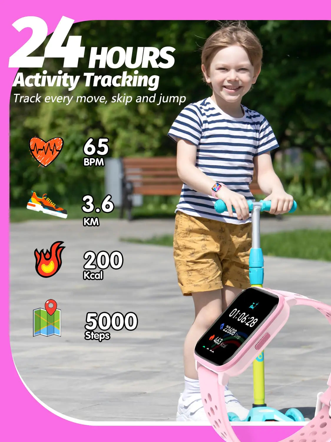 Kids Smart Watch Girls Boys, Smart Watch for Kids Game Smart Watch Gifts for 4-16 Years Old with Sleep Mode 20 Sports Modes 5 Games Pedometer Birthday Gift for Boys Girls (Pink) Pink by Anti Spier