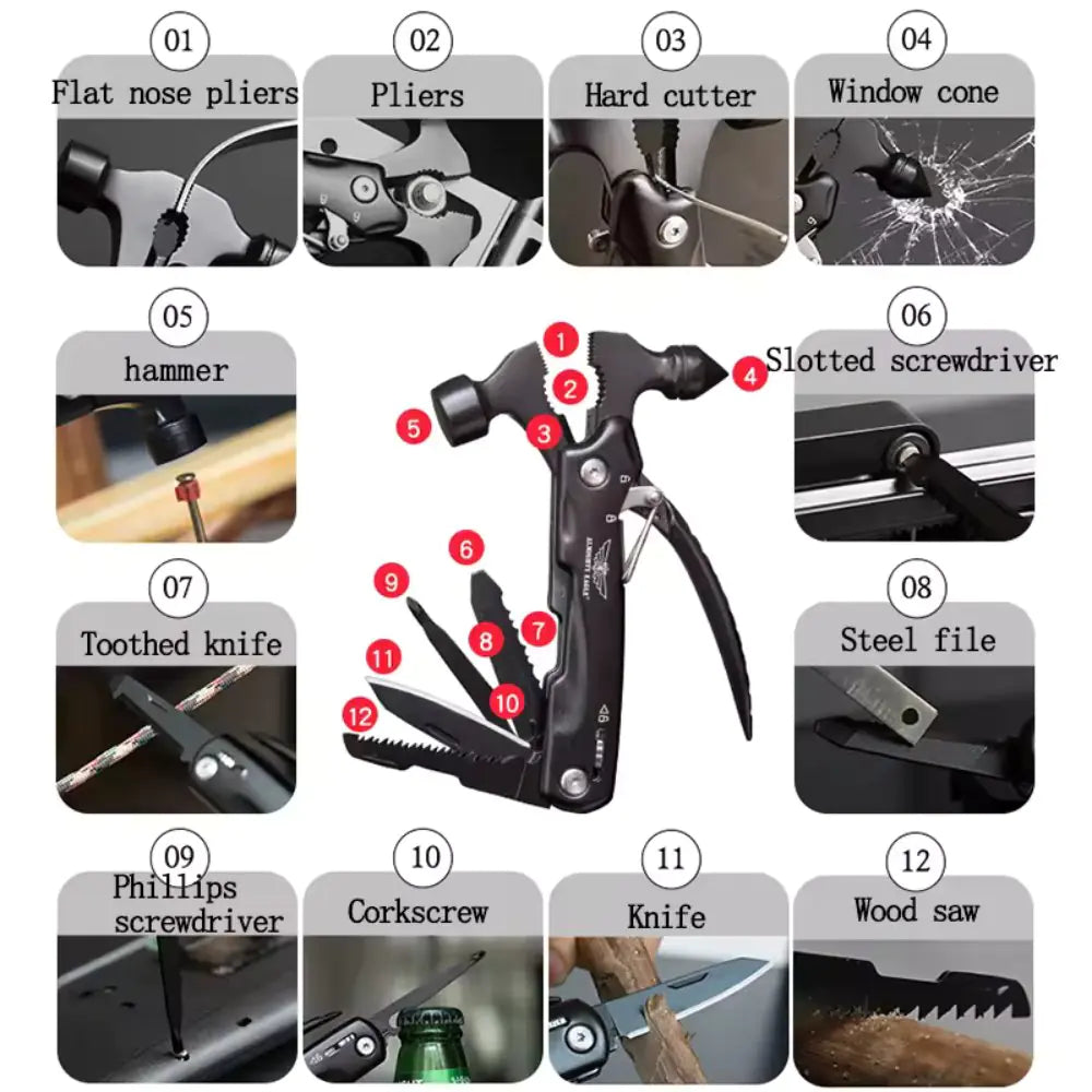 High-Quality Multi-Tool Hammer Hatchet with Knife, Saw, and Mini Claw – Ultimate Car Safety Hand Tool by Anti Spier