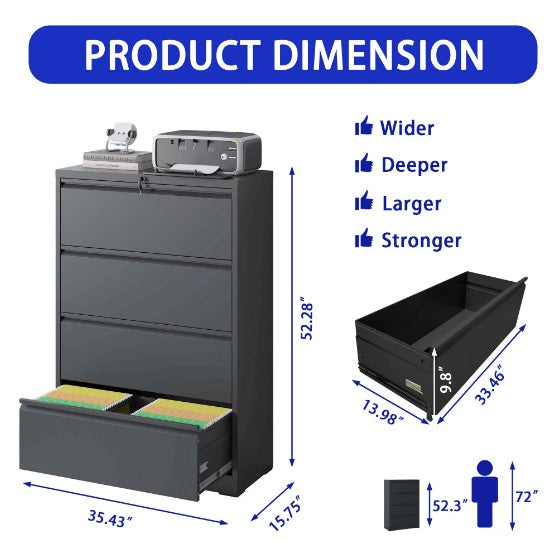 Horizontal Metal Lockable Filing Cabinet 4 Drawers by Anti Spier