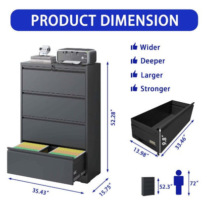 Horizontal Metal Lockable Filing Cabinet 4 Drawers by Anti Spier