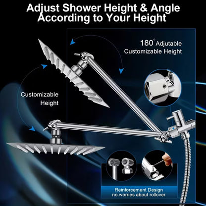 High-Pressure Shower Head with Handheld Spray - Combination Shower System, 9-Spray Settings (Rain & Handheld), Leak proof Shower heads with Flexible Hose & Bracket, Adjustable Height/Angle, Stainless Rainfall Shower head Suitable for Modern Bathrooms by Anti Spier