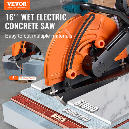 VEVOR Electric Concrete Saw, 16 In, 3200 W 15 A Motor Circular Saw Cutter With Max. 6 In Adjustable Cutting Depth, Wet Disk Saw Cutter Includes Water Line, Pump And Blade, For Stone, Brick by Anti Spier