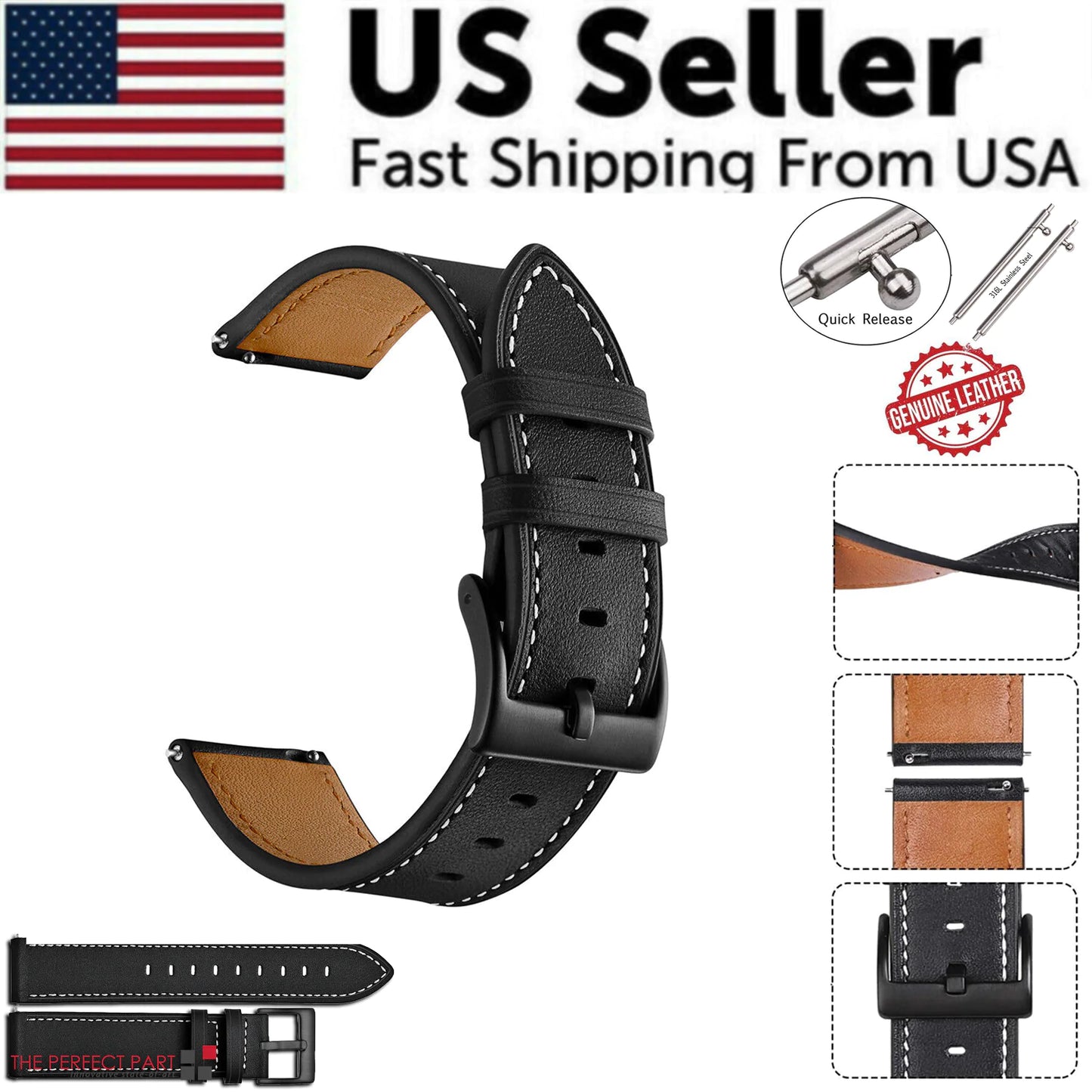 18mm 20mm 22mm Classic Genuine Leather Watch Band Strap Quick Release Wristband by Anti Spier
