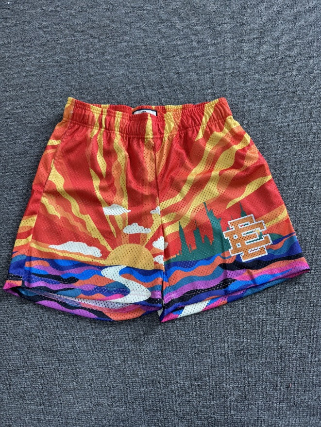 American-style knee-length pants EE sunrise oil painting style mesh capri pants quick-drying shorts for men by Hypersku