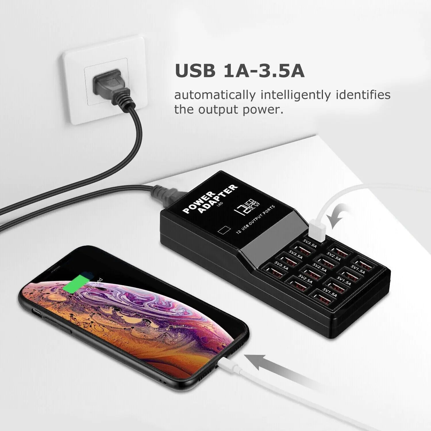 Multi 12 Port USB Charging Station Hub Desktop Wall Cell Phone Charger Organizer by Anti Spier
