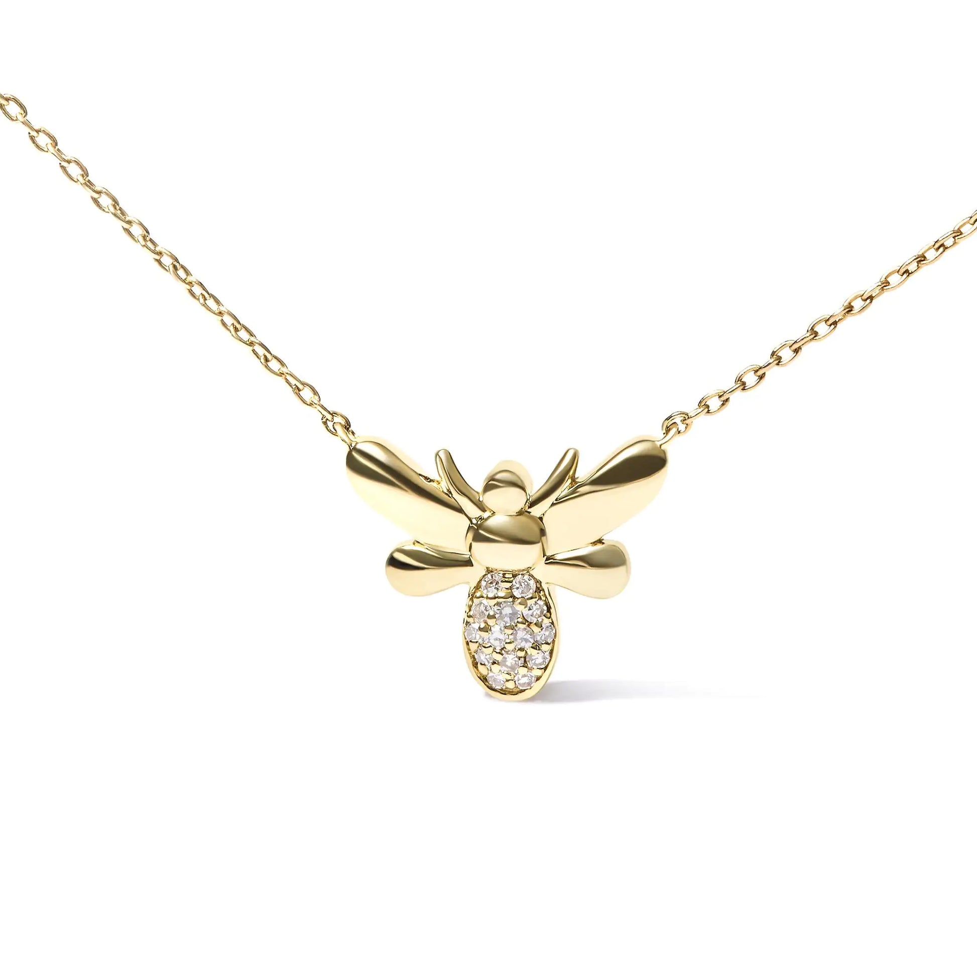 10K Yellow Gold Diamond Accented Bumble Bee Pendant 18" Inch Necklace (H-I Color, I1-I2 Clarity) by Anti Spier