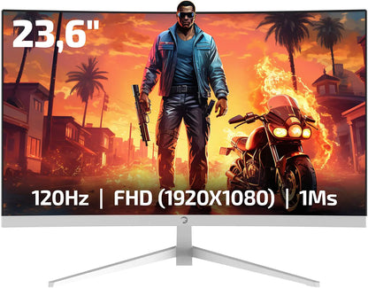 GAMEPOWER F10 23.6 Inch Curved White Gaming Monitor 120Hz 1080p Display 1ms Response Time AMD FreeSync HDR Support 125% sRGB RGB Backlight Dual Speakers Zero Frame Design HDMI and VGA Inputs by Anti Spier