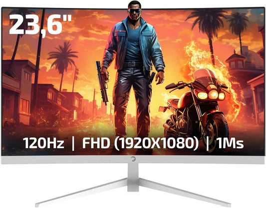 GAMEPOWER F10 23.6 Inch Curved White Gaming Monitor 120Hz 1080p Display 1ms Response Time AMD FreeSync HDR Support 125% sRGB RGB Backlight Dual Speakers Zero Frame Design HDMI and VGA Inputs by Anti Spier