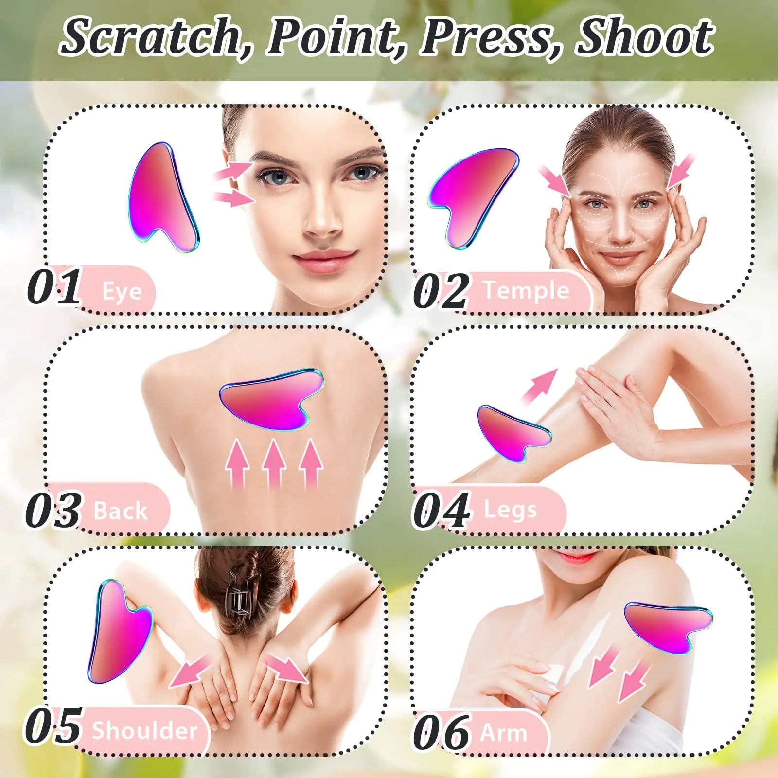 Nuanchu Stainless Steel Gua Sha Facial Tools Guasha for Face Metal Gua Sha Tighten Skin Massage Guasha Beauty Tool for Body Eyes Neck Massager with Travel Pouch Skin Care Gifts (Rainbow Color) Rainbow Color by Anti Spier