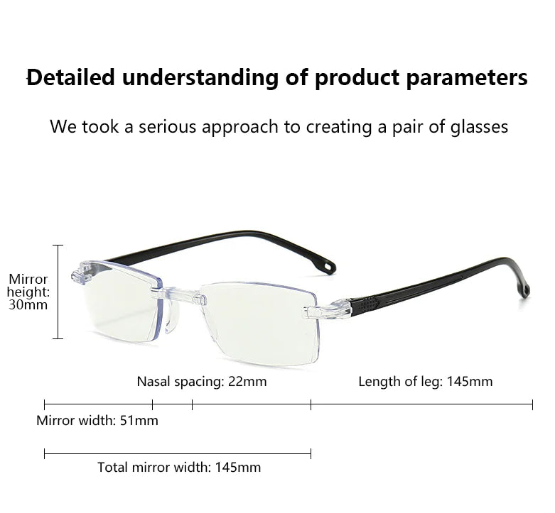 4 PK Mens Rectangular Rimless Blue Light Blocking Reading Glasses Unisex Readers by Anti Spier