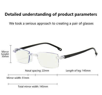 4 PK Mens Rectangular Rimless Blue Light Blocking Reading Glasses Unisex Readers by Anti Spier