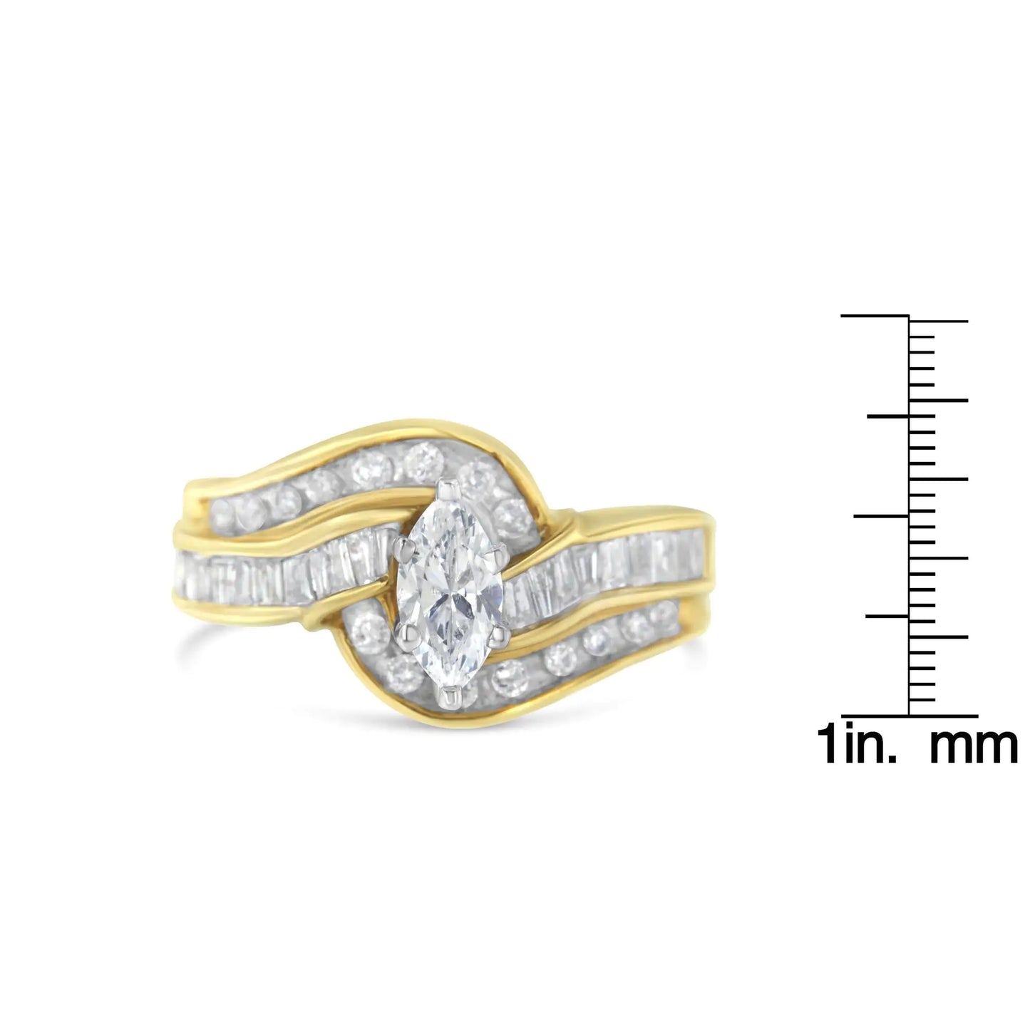 14KT Two-Toned Gold Marquise, Baguette and Round Cut Diamond Bypass Ring (1 cttw, H-I Color, SI1-SI2 Clarity) () by Anti Spier