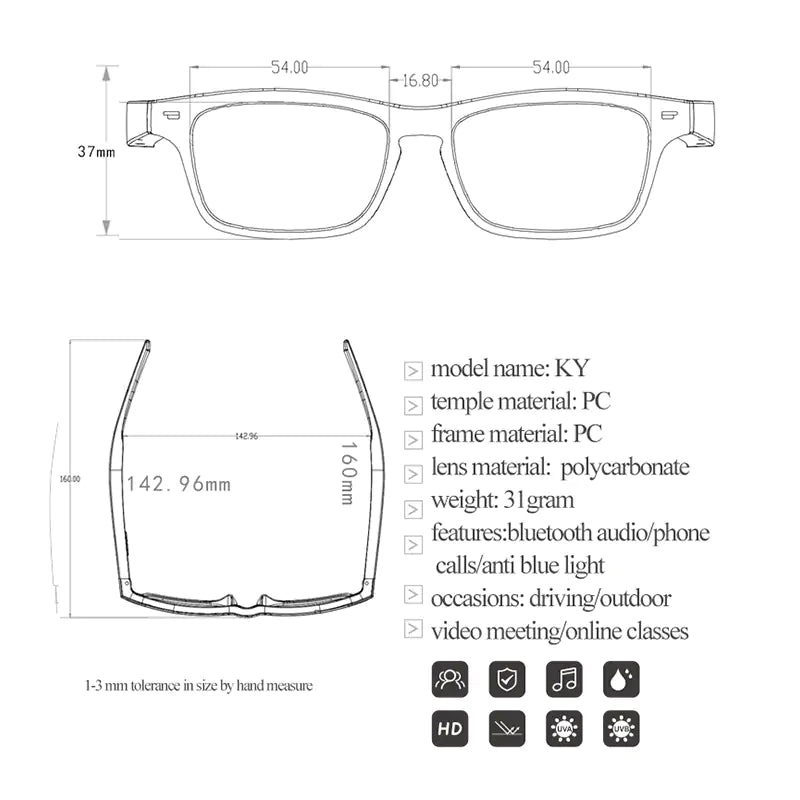 Smart Glasses Wireless Bluetooth 5.0 Sunglasses by Anti Spier
