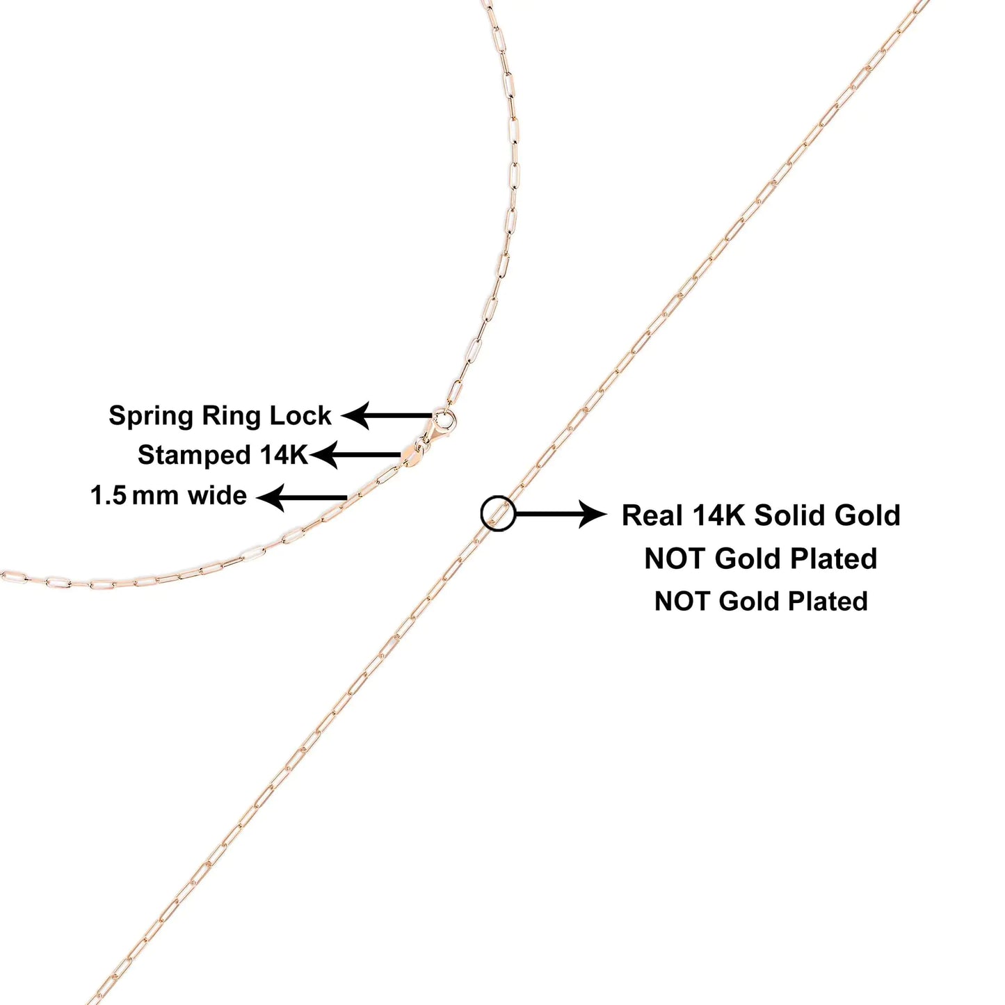 Unisex Solid 14K Gold 1.5mm Paperclip Chain Necklace - Choice of Length and Metal Color by Anti Spier