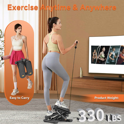 Home Office Exercise 330LBS Capacity Mini Stepper With Resistance Bands And LCD Monitor by Anti Spier