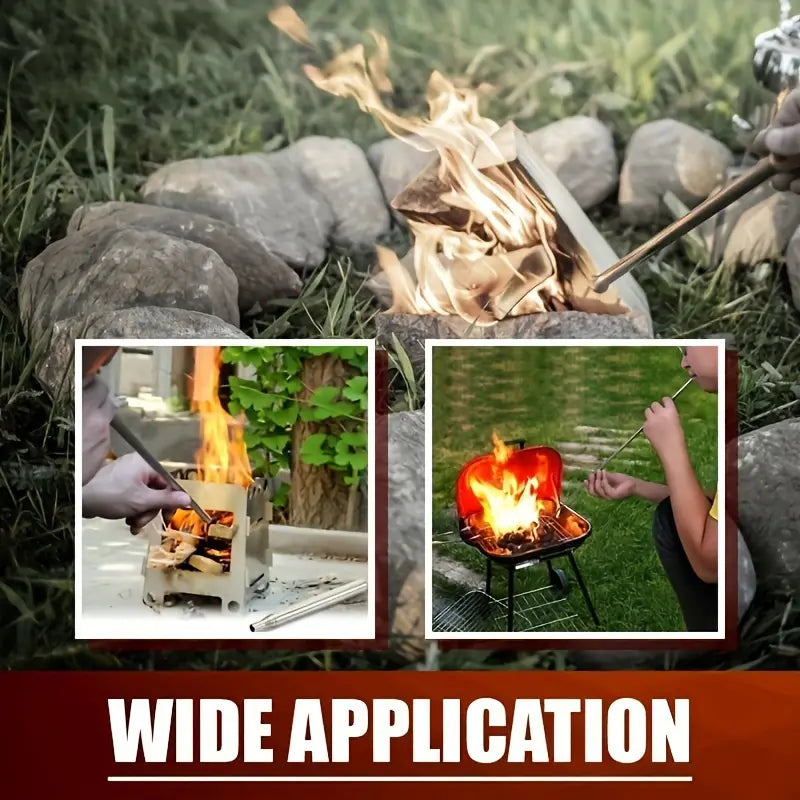 1pc Retractable Stainless Steel Fire Blowing Tube - Essential Camping & Hiking Gear for Outdoor Adventures - Portable, Durable, and Easy-to-Use Fire Starter for Travel, Backpacking, and Survival, Without Battery by Anti Spier