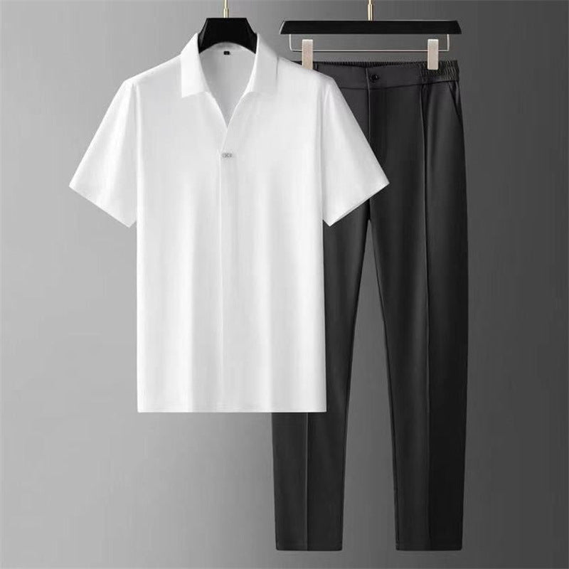 Ultra-thin high-end seamless laminated short-sleeved shirt for men's business and casual two-piece set by Hypersku