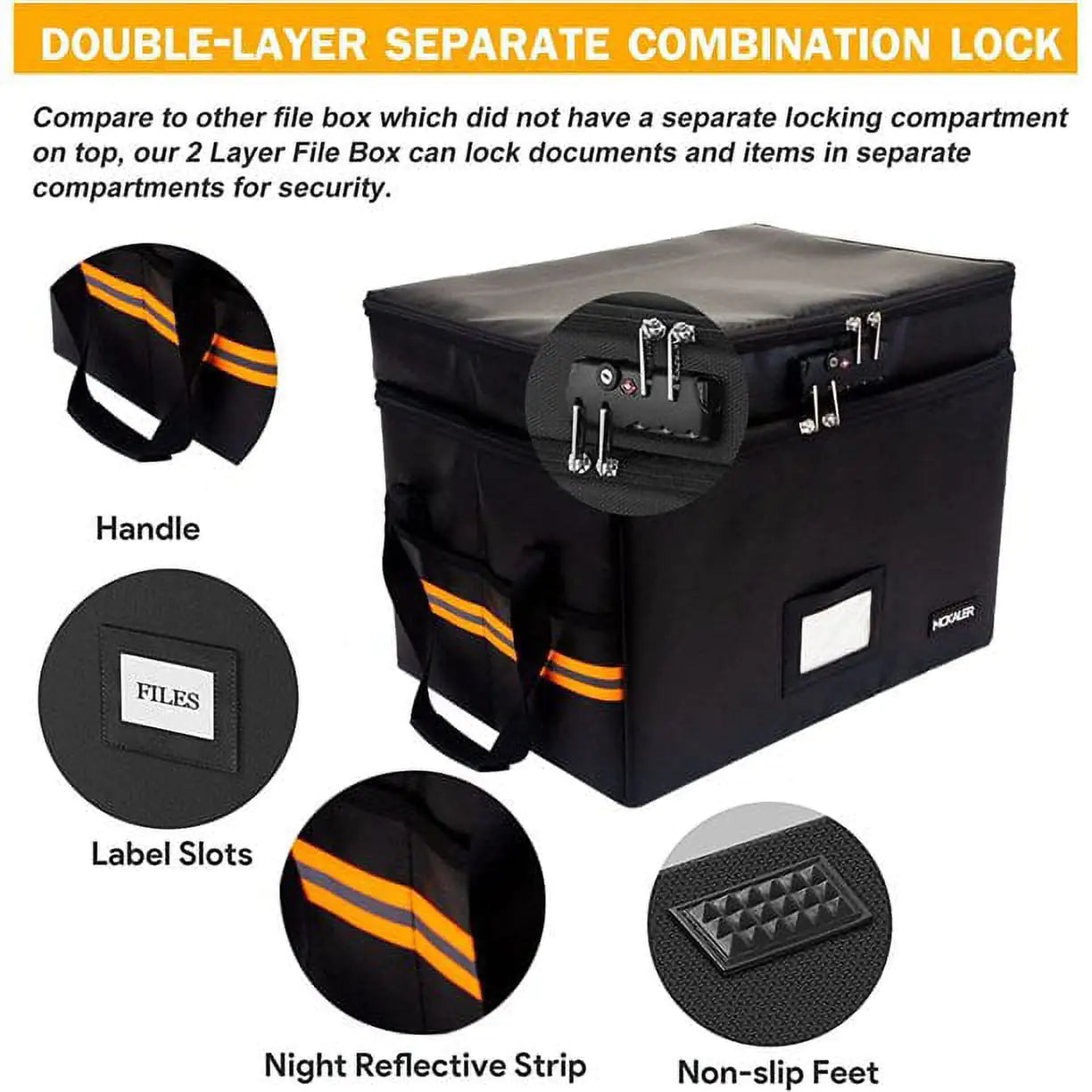 Fireproof Document Organizer with Lock, Upgraded 2 Layer File Box Organizer, Portable Office/Home Collapsible File Storage with Reflective Strip for Hanging Letter/Legal Size Folder/Certificate by Anti Spier