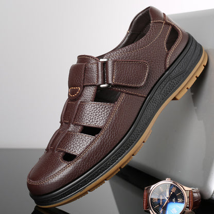 A pair of comfortable soft leather perforated cool sandals for men in summer by Hypersku