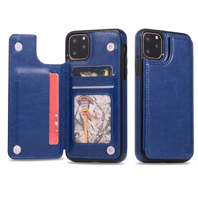 Leather Wallet Case for iPhone - Flip Cover with Card Slots & Kickstand by Anti Spier