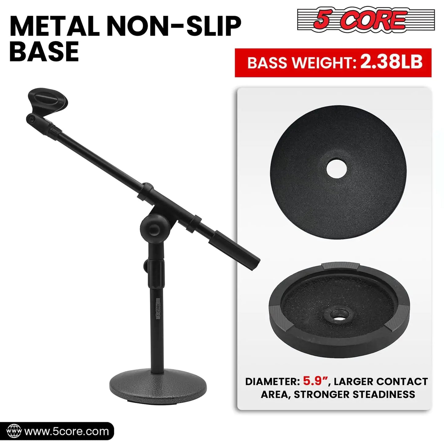 5Core Round Base Desktop Mic Stand Universal Desk Microphone Holder Table Top Stands BLACK by Anti Spier