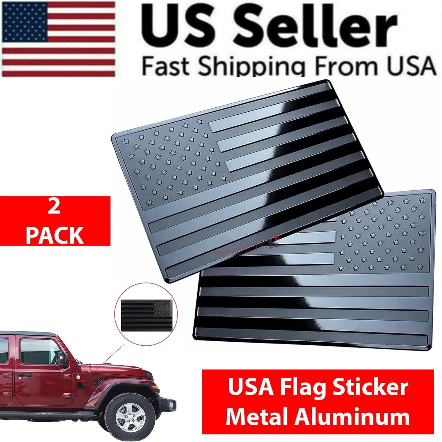 2PCS Metal USA Flag Sticker American Car Truck Decal Emblem Black by Anti Spier