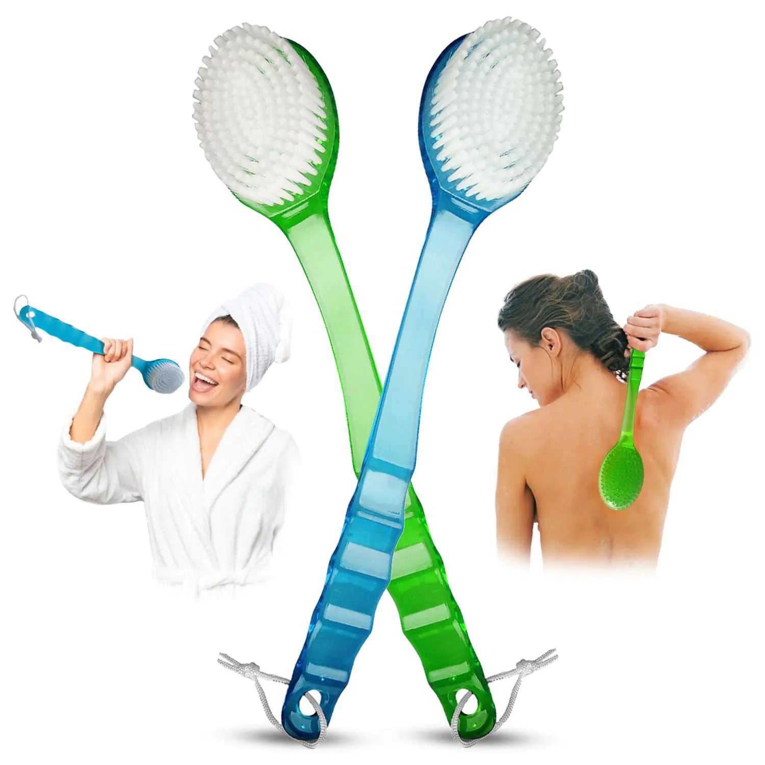 2 Pack Back Scrubber Shower Brush with 14 inch Long Handle Soft Bristles Full Body Skin Exfoliator for Bath Wet or Dry Brush for Men & Women by Anti Spier