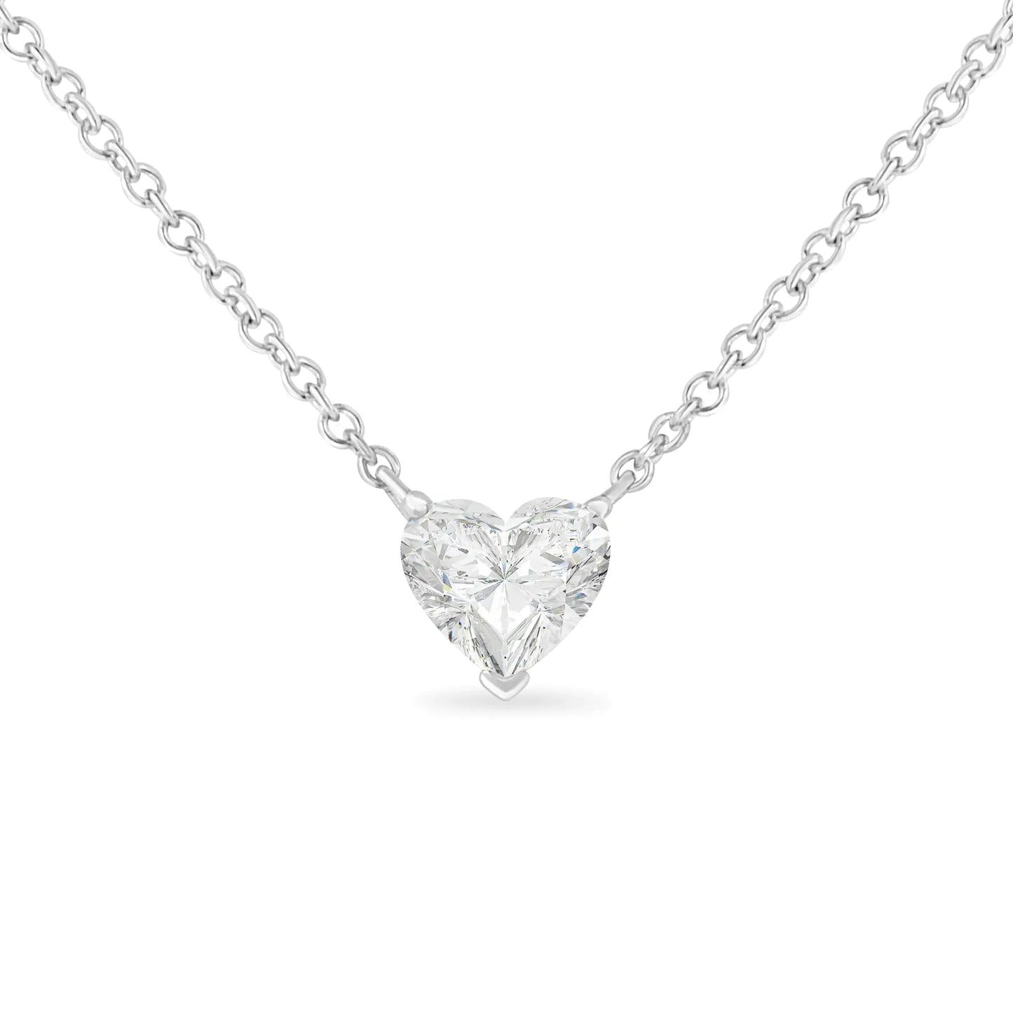 14k White Gold 1/4 Cttw Lab Grown Heart Shape Diamond Solitaire 18" Pendant Necklace (E-F Color, SI1-SI2 Clarity) by Anti Spier