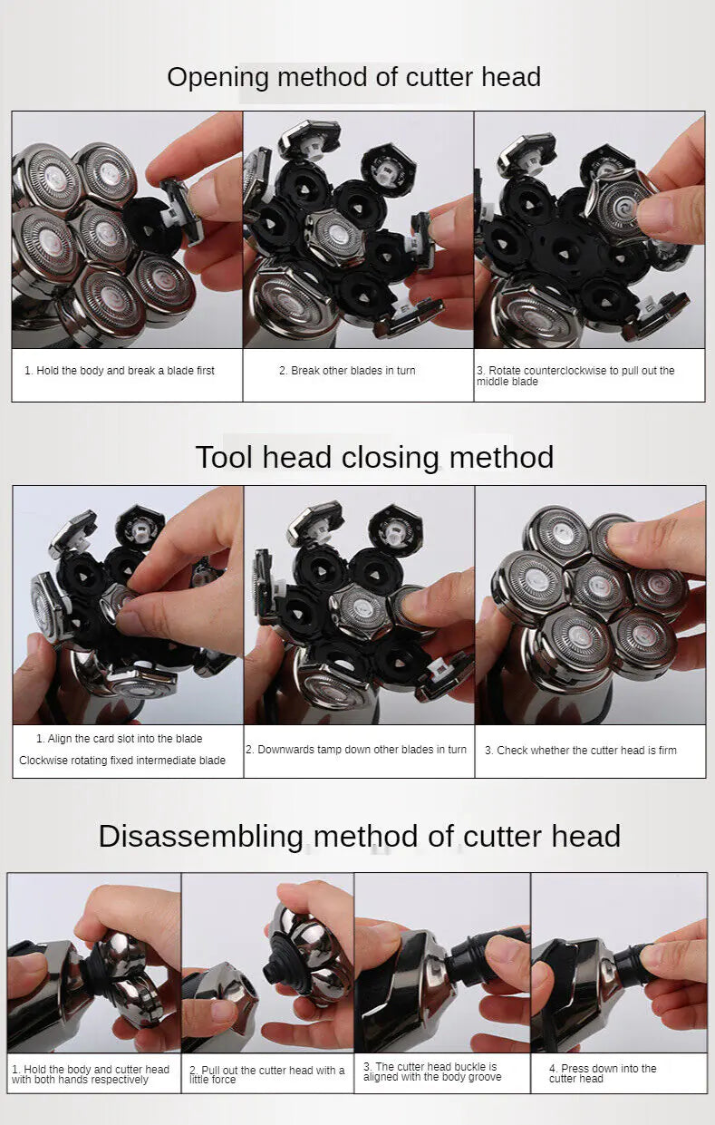 7D Cordless Shaver Hair Trimmer Men’s 5-In-1 Electric Head Shaver Razor Men Wet by Anti Spier