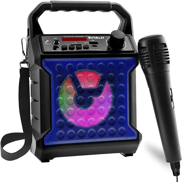 Risebass Portable Karaoke Machine with Microphone - Home Karaoke System with Party Lights for Kids and Adults - Rechargeable USB Speaker Set with FM Radio, SD/TF Card Support, and AUX-in by Anti Spier