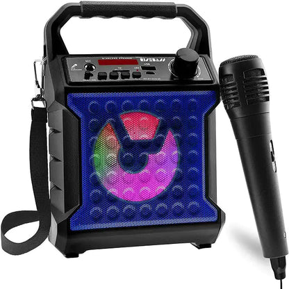 Risebass Portable Karaoke Machine with Microphone - Home Karaoke System with Party Lights for Kids and Adults - Rechargeable USB Speaker Set with FM Radio, SD/TF Card Support, and AUX-in by Anti Spier