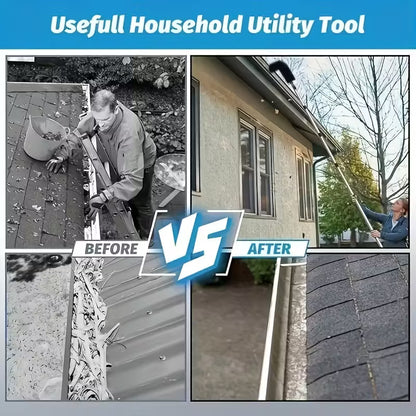 Extendable Gutter Cleaning Brush (89.8") - 7-Section Aluminum Pole, Curved Bristle Head for Roof & Yard Cleaning, Easy Reach Down to Zigzag Cleaning, No Electricity Needed, Garden Tool | Curved Brush | Durable Aluminum, Gutter Cleaning by Anti Spier